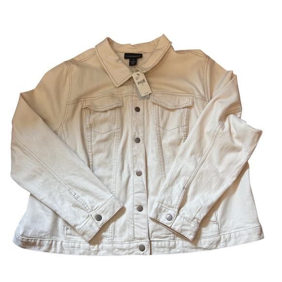 Lane Bryant Women’s Ivory Jean Jacket Snap Closure Bomber Biker Plus Size 28 - Picture 1 of 15